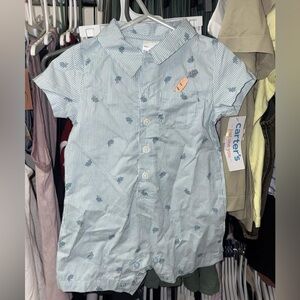 Carter's Blue Striped Romper with Turtle Design
